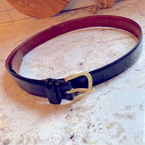 Vintage Coach USA Buckle Brass Leather 1” wide Belt BLK sz 34 - Picture 2 of 12